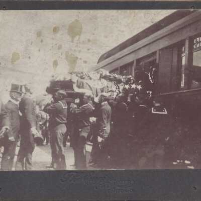 Removing McKinley's Casket from the Train at Canton Station