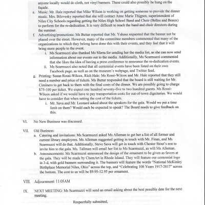 6.29.2017 Centennial Planning Committee Meeting Minutes