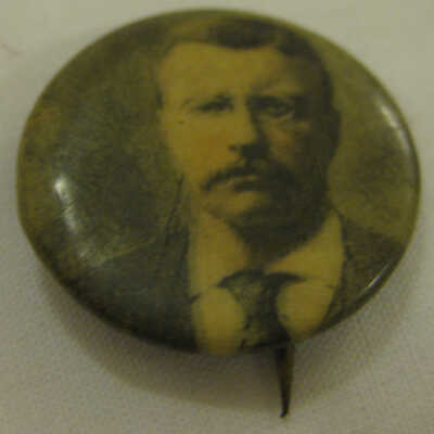 Pin with colored image of Roosevelt