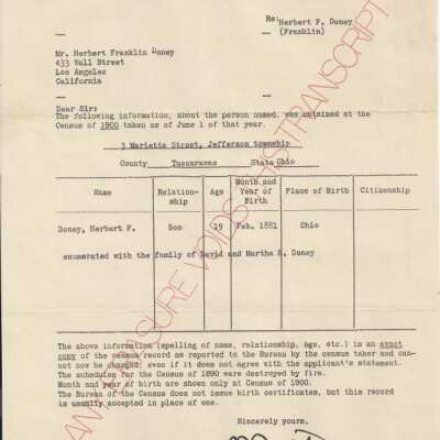 Census Record for Herbert F. Doney