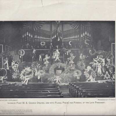 Reproduction image of the First M.E. Church where funeral services were held for President McKinley after his assasination.
