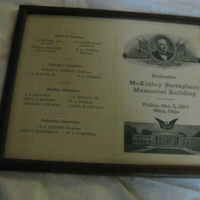 Program from dedication of the National McKinley Birthplace Memorial building October 5, 1917
