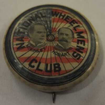 McKinley and Hobart pin: "National Wheelmens Club"