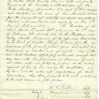 Letter from Board of Treasurer of Canton Building Assoc. accepting bond.