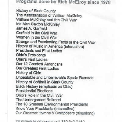 Programs done by Rich McElroy since 1978