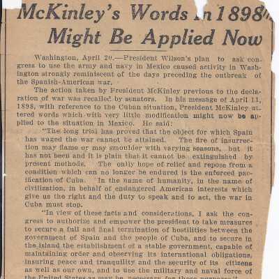 An article featuring a quote from President McKinley and how it applied to a request made by President Wilson to use the army and navy in Mexico.
