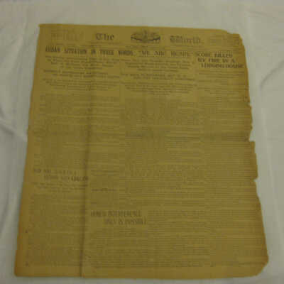 "The World" newspaper with headlines highlighting upcoming war with Spain.