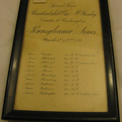 Special Train President elect Wm. McKinley Canton to Washington Pennsylvania Lines
