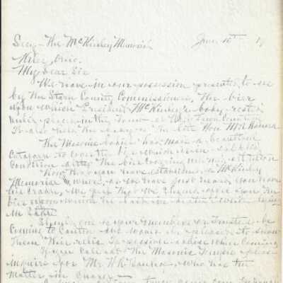 Letter from the Masonic Association the Valley of Cleveland to the William McKinley National Birthplace Association [Copy]
