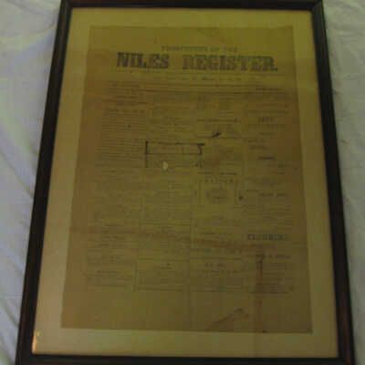 Reproduction of the first page of the Niles Register April 26, 1867