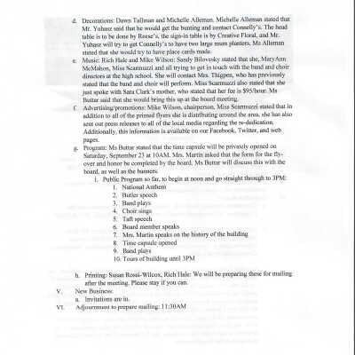 9.7.2017 Centennial Planning Committee Meeting Minutes