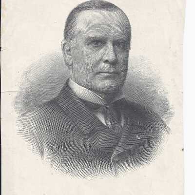 Black and white portrait drawing of President William McKinley.