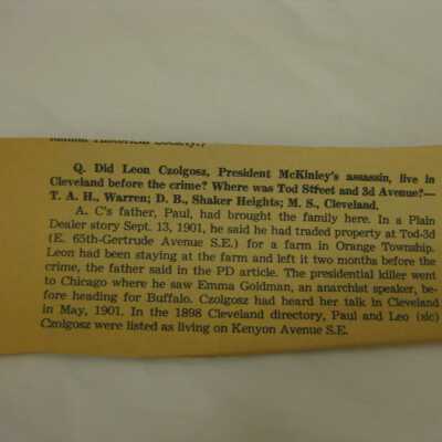 Leon Czolgosz Question from Newspaper