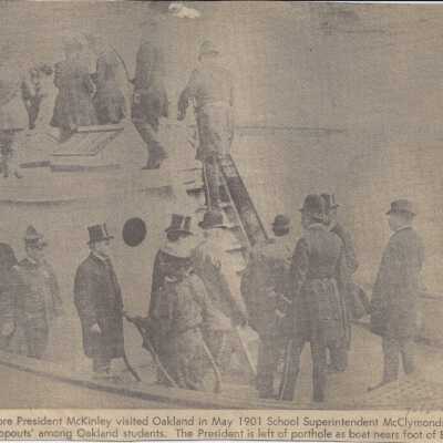 Newspaper image of President McKinley on a boat in Oakland.