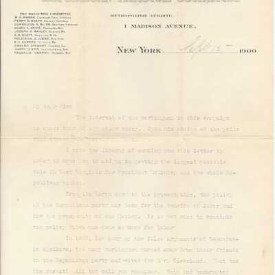 Republican National Committee Letter Sept. 15, 1900