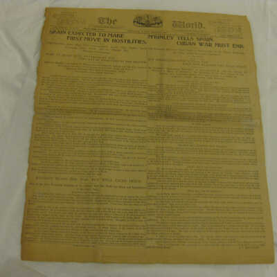 "The World" newspaper with headlines about the beginning of the Spanish-American War.