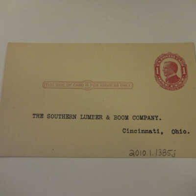 McKinley One Cent Postcard Addressed to Southern Lumber and Boom Company.