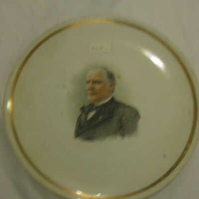 White Sevres porcelain plate with McKinley image