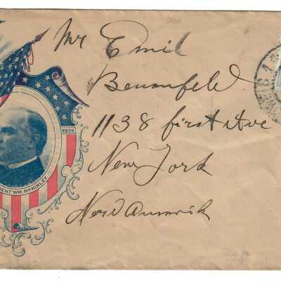McKinley Patriotic Envelope Cover Addressed to Mr. Emil Baumfeld.