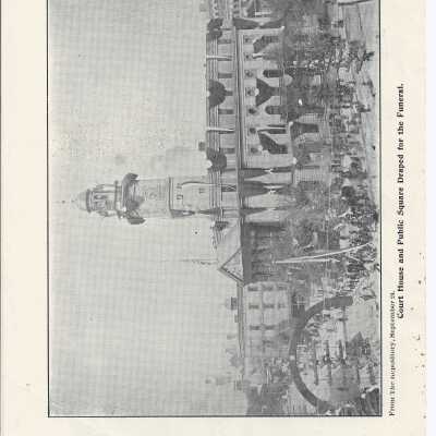 Supplement from the Canton Repository that has images of the funeral through the public square in Canton, Camp McKinley, and the receiving vault at Westlawn.