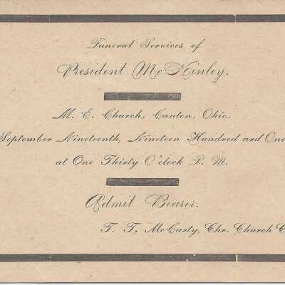 William McKinley Funeral Bearer Admittance Card
