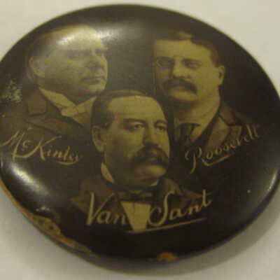 Roosevelt, McKinley, and Van Sant Coat-tail Trigate Button