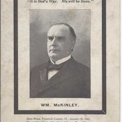 Portrait of McKinley with dates and quote