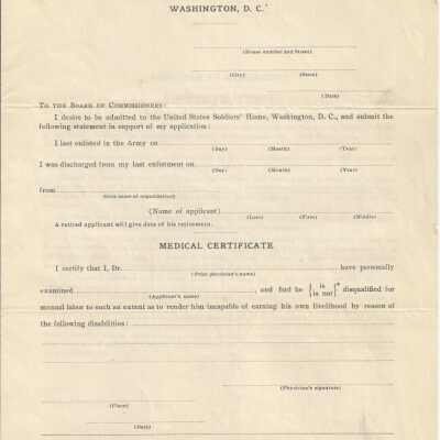 Application for the United States Soldiers' Home