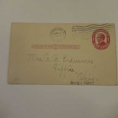 McKinley One Cent Postcard Addressed to Mrs. B. B. Kraummes.