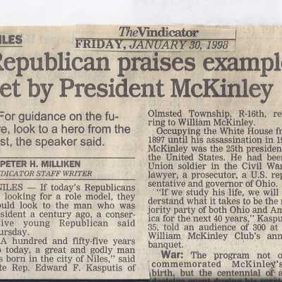 Republican praises example set by President McKinley.
