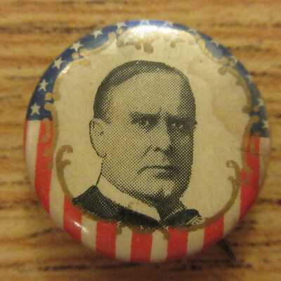 McKinley 1900 Campaign pin, flag background