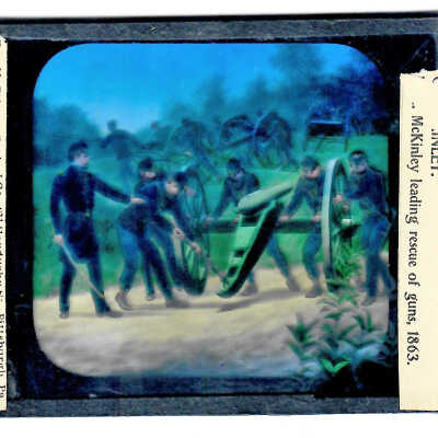 Life of McKinley 3. Lieut McKinley leading rescue of guns, 1863.