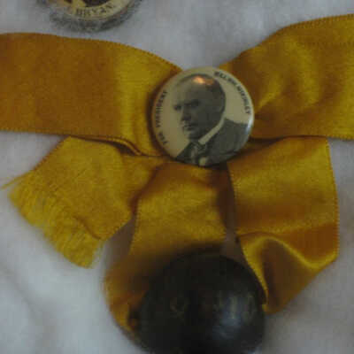 Yellow McKinley Campaign Ribbon and Button with Buckeye