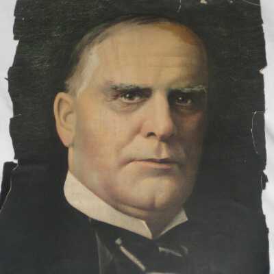 Color portrait of William McKinley. Paper is in very bad condition.