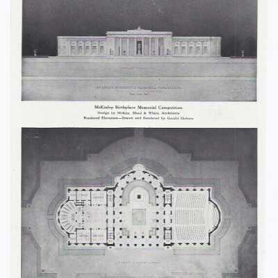 McKinley Birthplace Memorial Competition Rendered Elevation and Rendered Plan