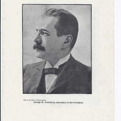 Supplement from the Canton Repository that has images of the White House portico on New Years, the presidents anteroom, McKinley's inaugural parade and a portrait of George B. Cortelyou.