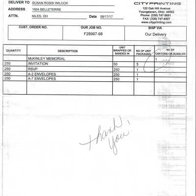 City Printing Delivery Receipt