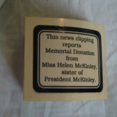 Newspaper clipping of Helen McKinley's donation to Memorial