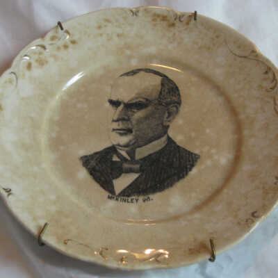 McKinley white procelain plate with gold etching