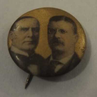 McKinley and Roosevelt pin gold background offset image