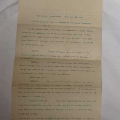 Letter from the Knight's Templar New Haven Commandery Committee to its Members