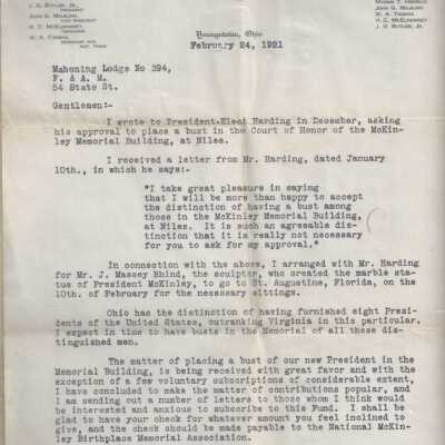 Letter from Butler to Mahoning Lodge No. 394