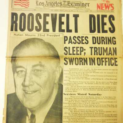 Roosevelt Dies: Passes During Sleep; Truman Sworn In Office.