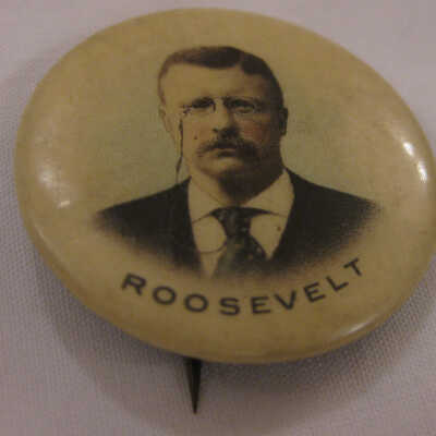 Pin with colored image of Roosevelt
