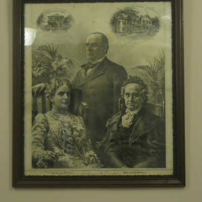 Black and white engraving of William, Ida, Nancy McKinley