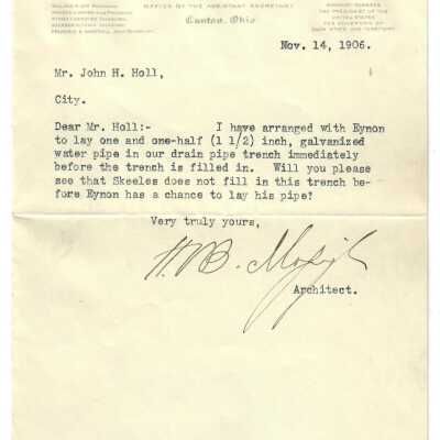 Letter to John H. Holl from Architect H. VB. Magonigle.
