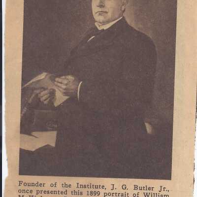 A portrait of William McKinley made in 1899 with a short text that describes how it was given to the Butler Institute of American Art.