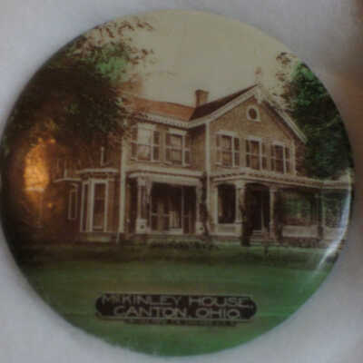 Mirror with photo of McKinley home on reverse