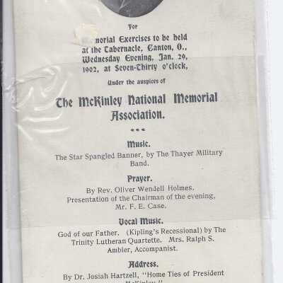Memorial Excercises at the Tabernacle for William McKinley Program