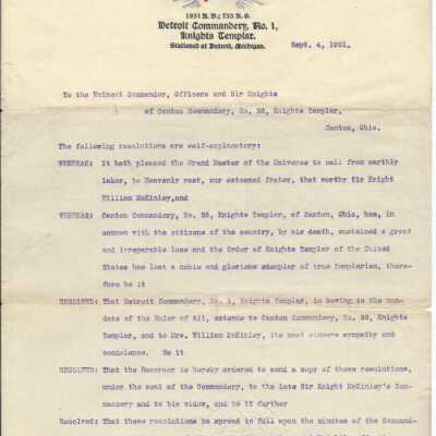 Detroit Commandery, No.1 Letter